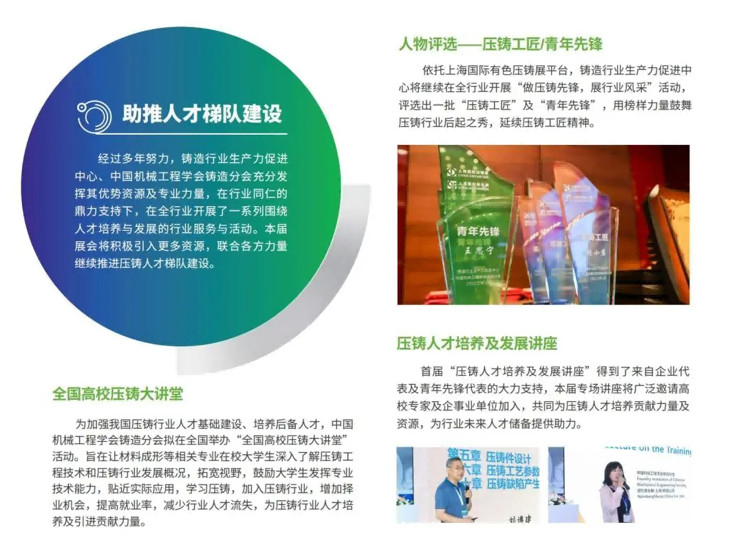 依托上海國際有色壓鑄展平臺，鑄造行業(yè)生產(chǎn)力促進中心將繼續(xù)在全行業(yè)開展“做壓鑄先鋒，展行業(yè)風采”活動