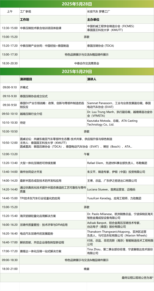 5月泰國(guó)壓鑄行業(yè)峰會(huì)前瞻：一睹頂級(jí)專(zhuān)家陣容風(fēng)采